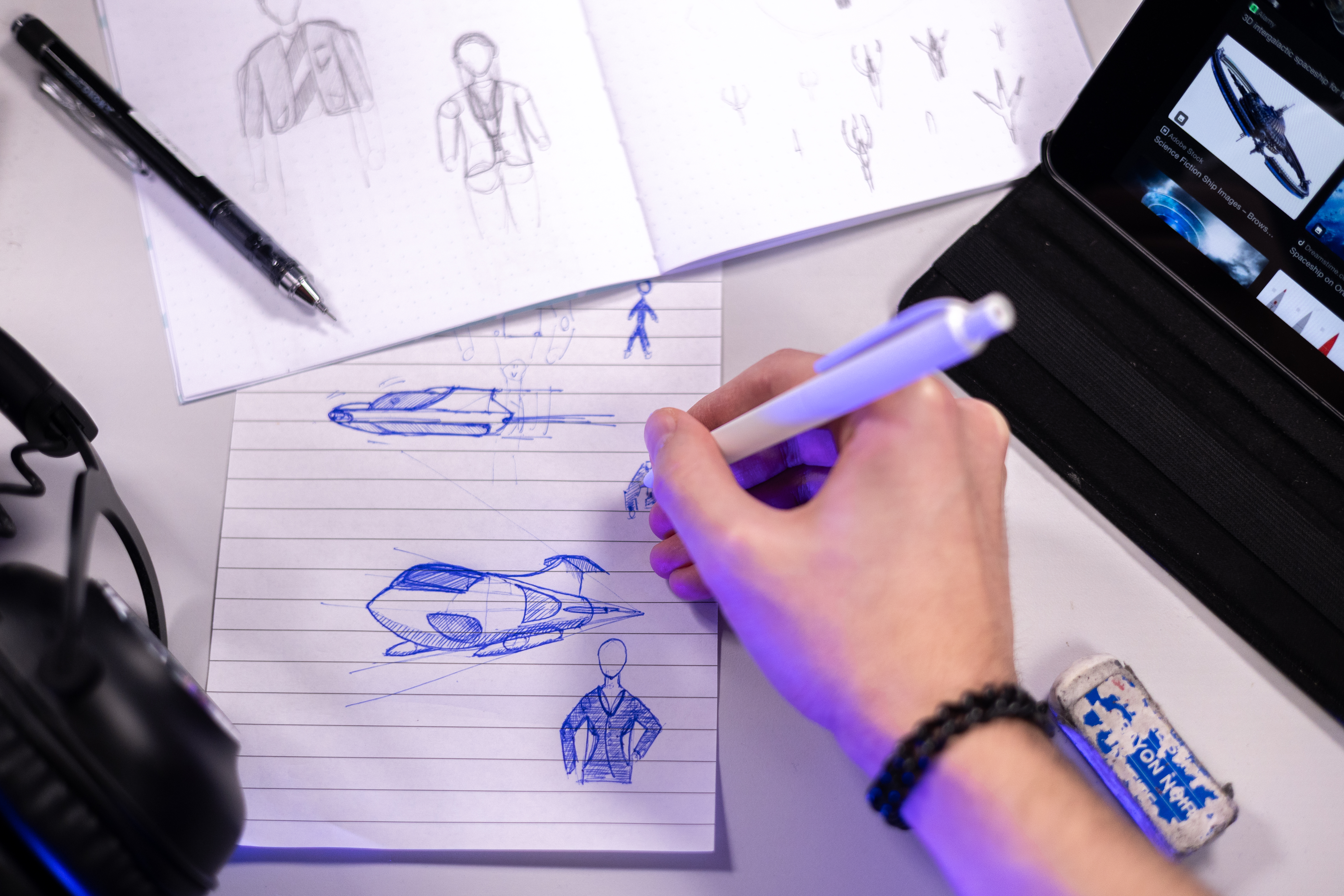 Drawing in a notebook